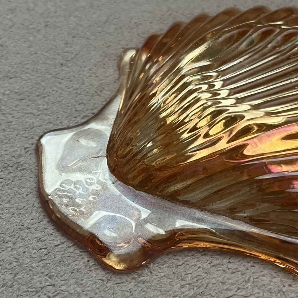 Vintage Carnival Amber Glass Small Sea Shell Trinket Dish Orange VTG Retro MCM - Picture 14 of 16